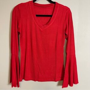 Womens Ribbed V Neck Long Sleeve Top Size Medium Bell Sleeve Holiday Casual New